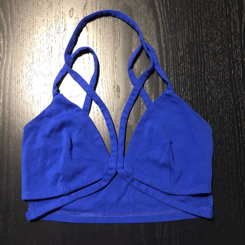 Solemio Blue Butterfly Cut Crop Top Womens Small Going Out Festival Club